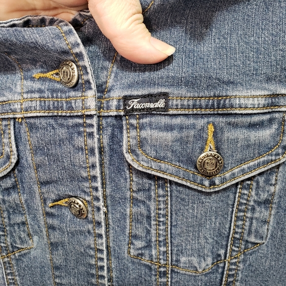 Vintage Faconnable Women's Button Up Denim Stretch Light Jacket Shirt Pockets XS - Picture 5 of 7